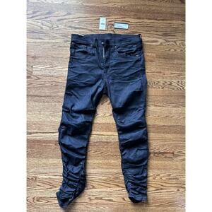 R13 Skywalker Skinny Jeans (Sz 33) Ruched Legs Stretch Denim Black